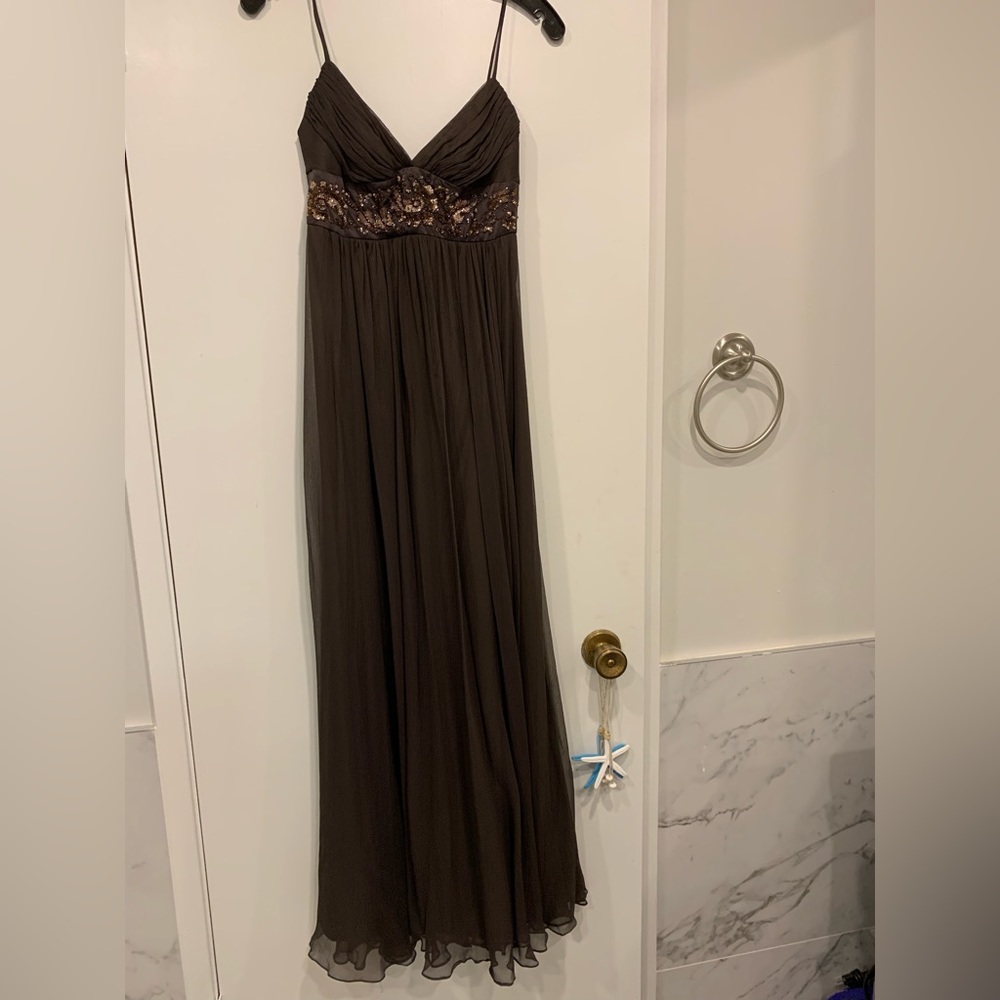 BCBG Maxazaria Brown Silk Chiffon empire waist sequin dress - size 0